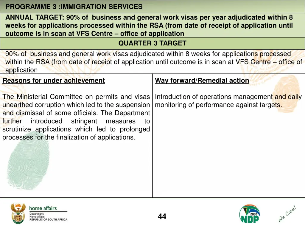 programme 3 immigration services annual target 5