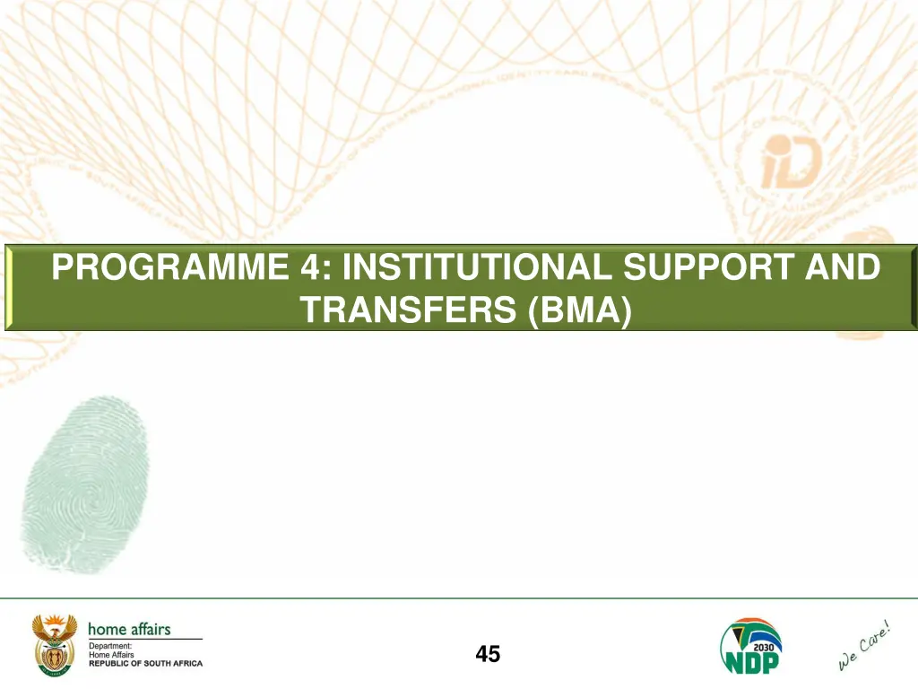 programme 4 institutional support and transfers