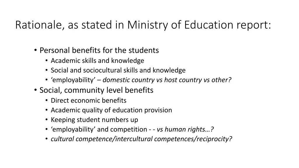 rationale as stated in ministry of education