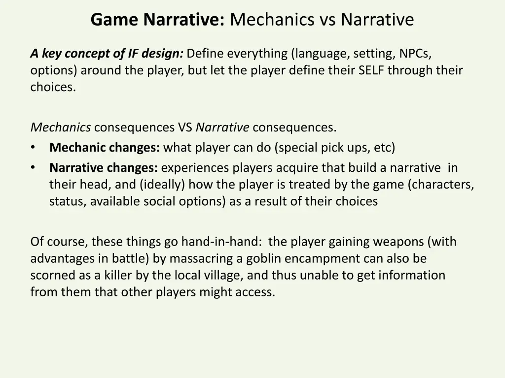 game narrative mechanics vs narrative