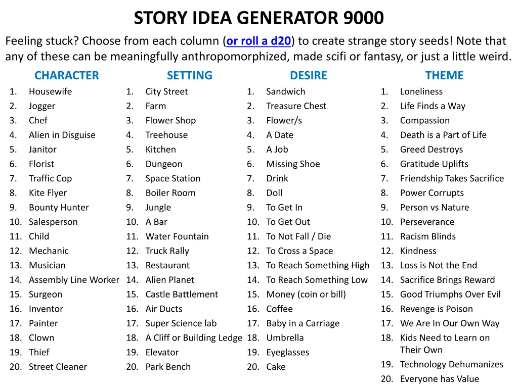 story idea generator 9000