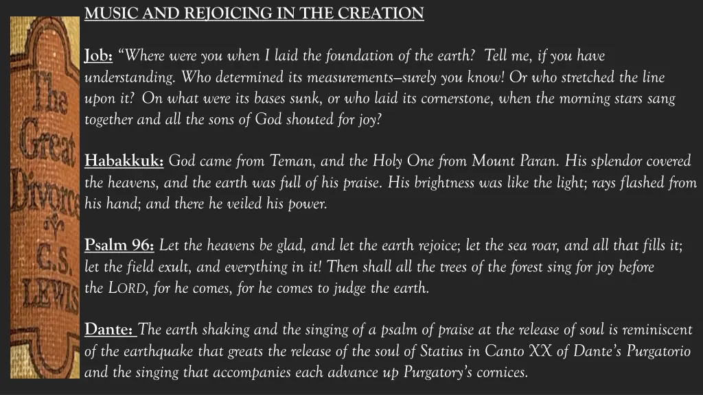 music and rejoicing in the creation