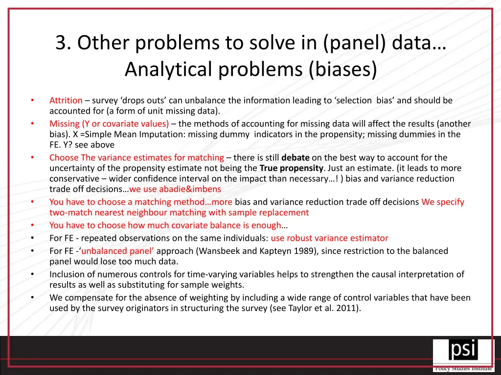 3 other problems to solve in panel data