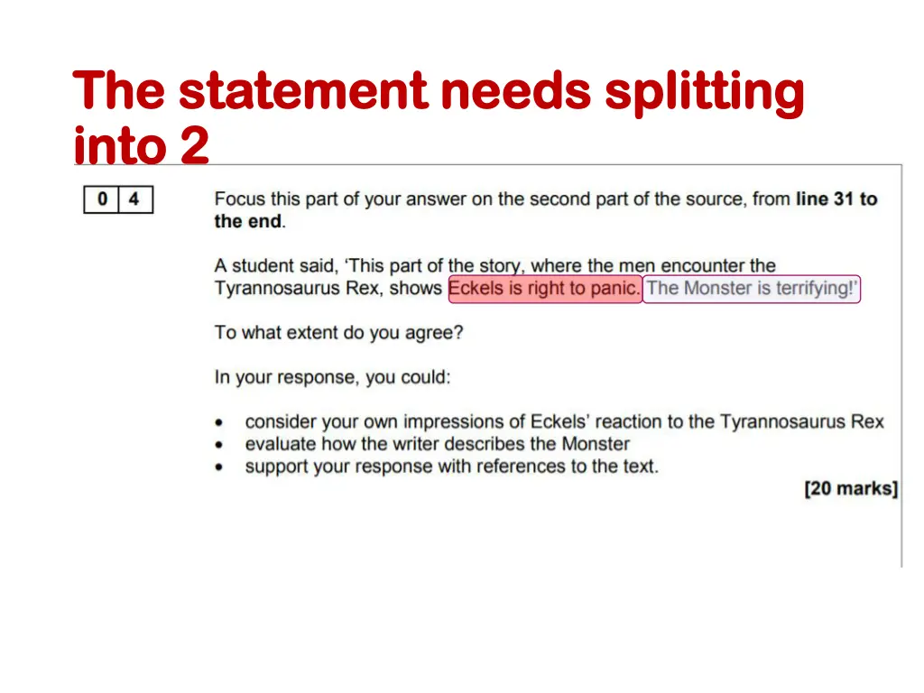 the statement needs splitting the statement needs 1
