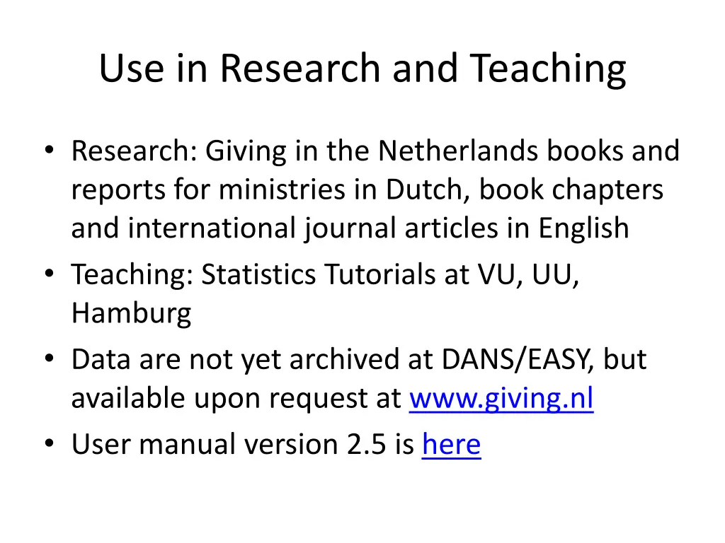 use in research and teaching