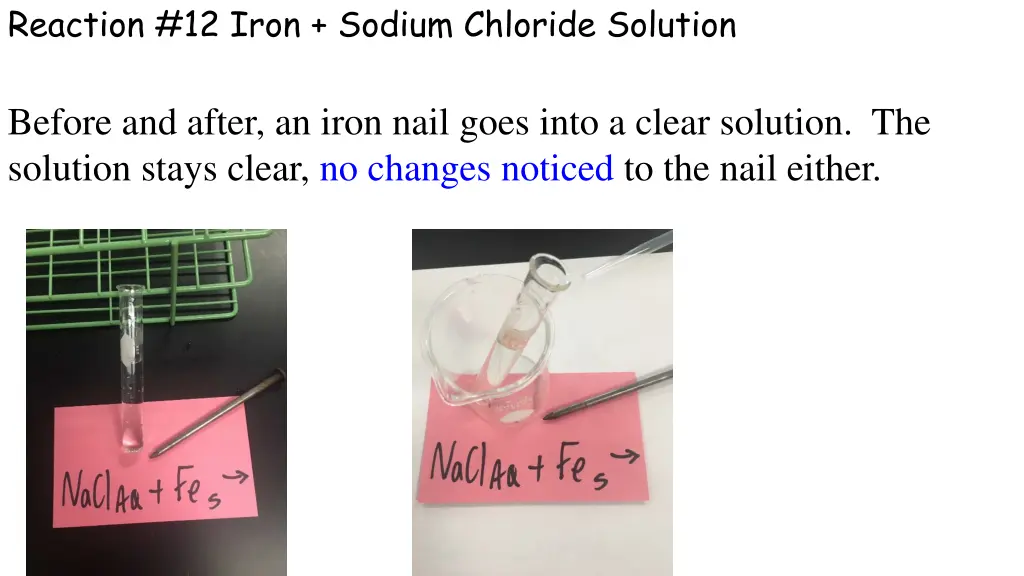 reaction 12 iron sodium chloride solution