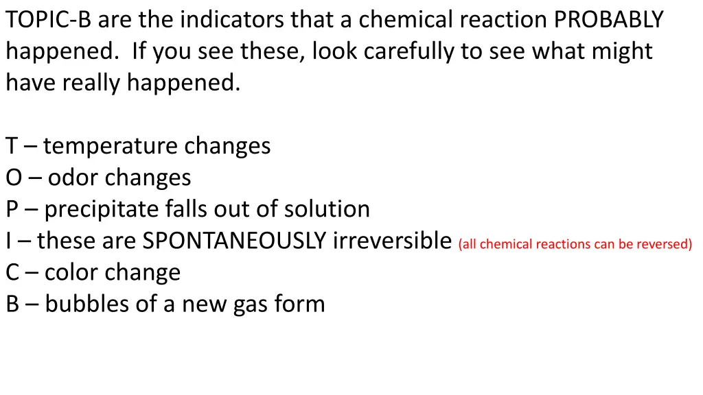 topic b are the indicators that a chemical