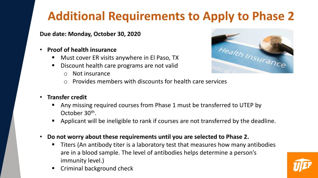 additional requirements to apply to phase 2