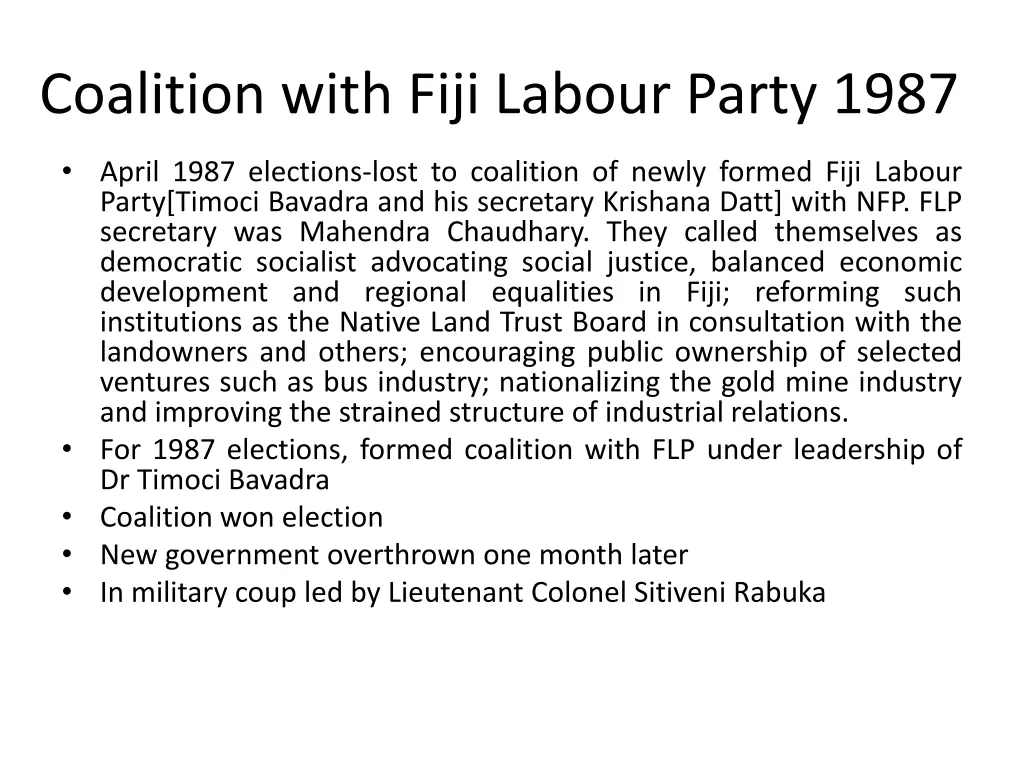 coalition with fiji labour party 1987