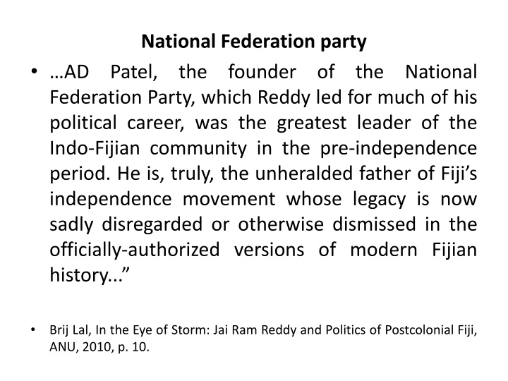 national federation party patel the founder