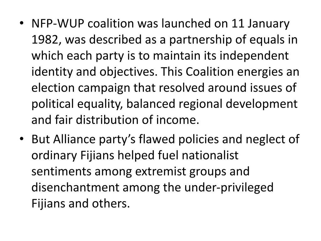 nfp wup coalition was launched on 11 january 1982