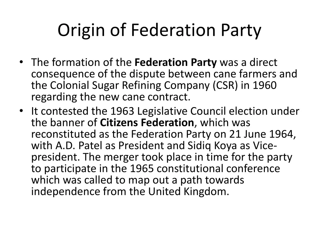 origin of federation party