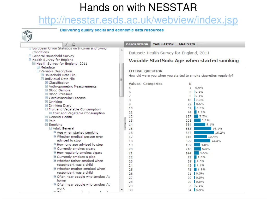 hands on with nesstar http nesstar esds
