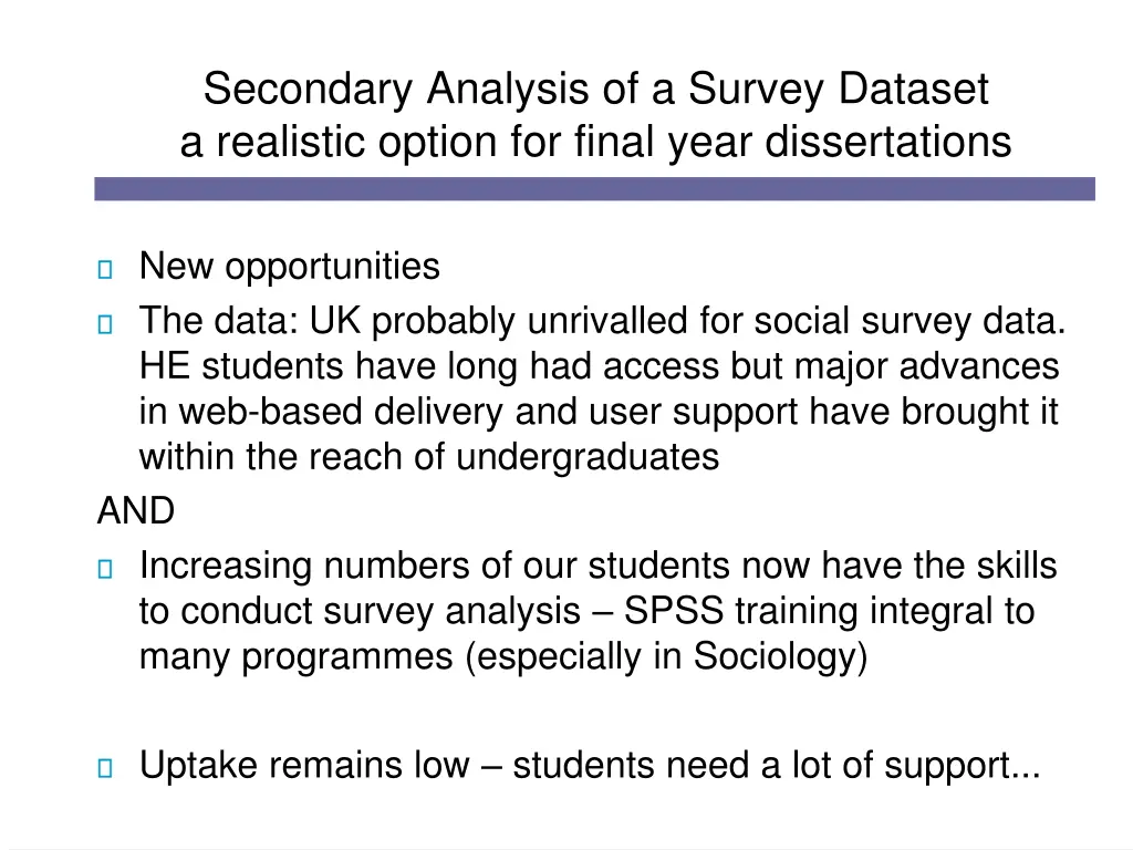 secondary analysis of a survey dataset