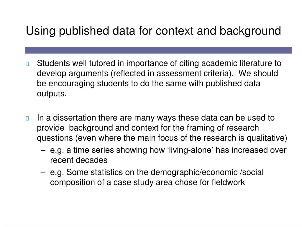 using published data for context and background