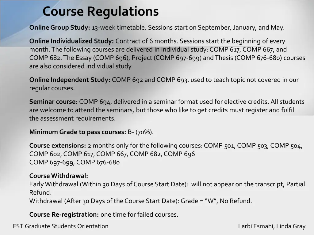 course regulations