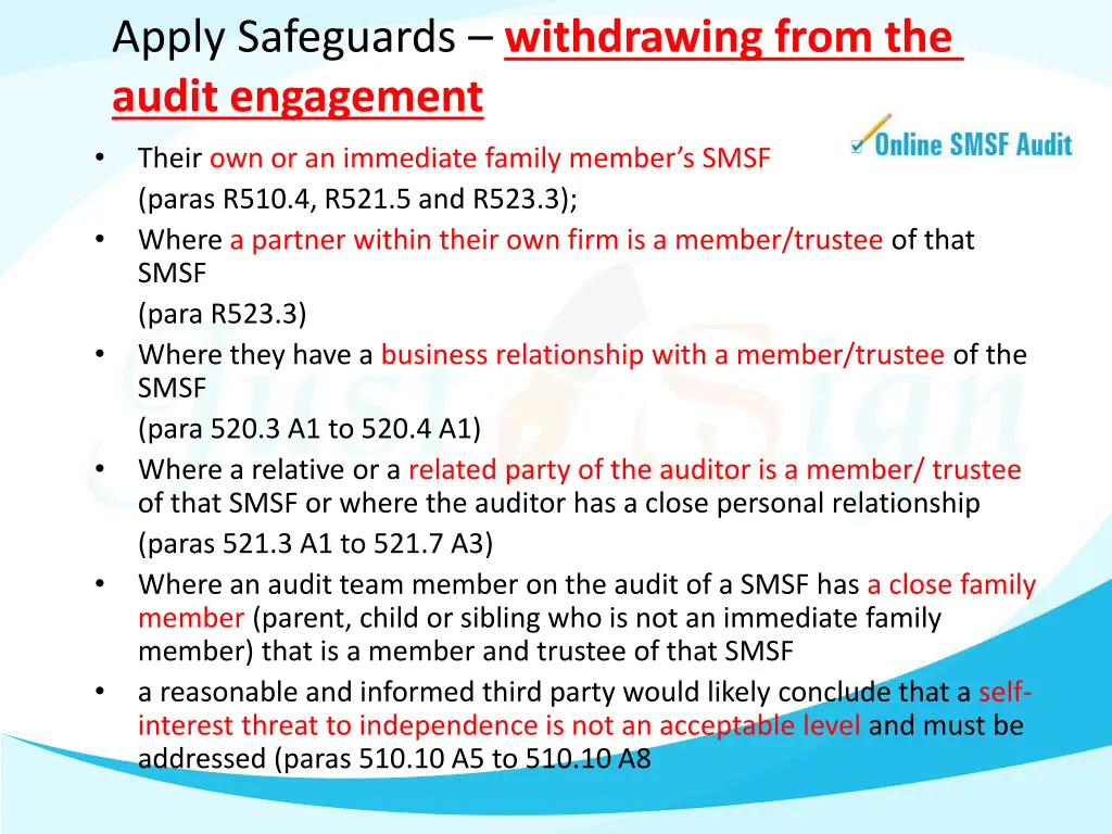 apply safeguards withdrawing from the audit