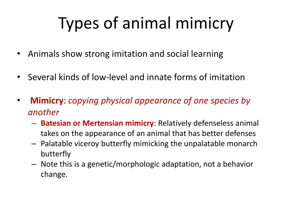 types of animal mimicry