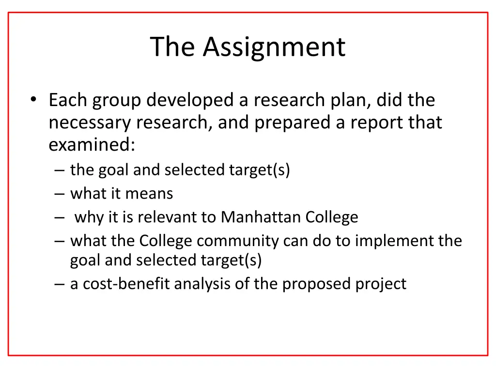 the assignment