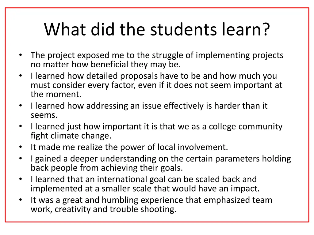 what did the students learn