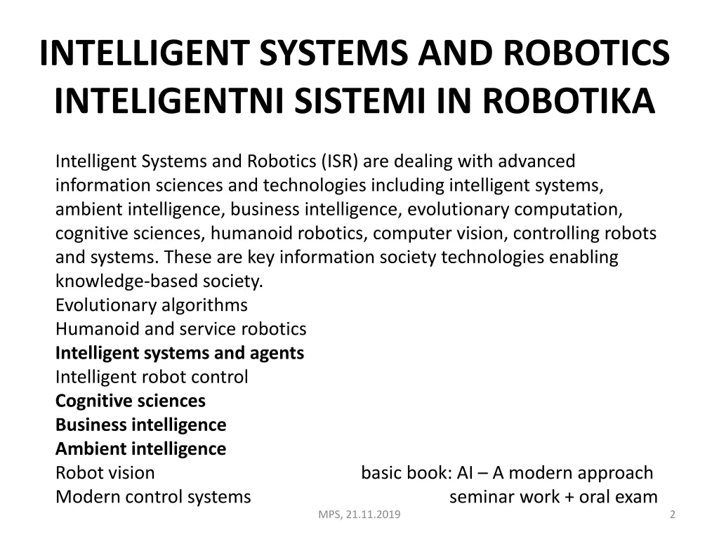 intelligent systems and robotics inteligentni