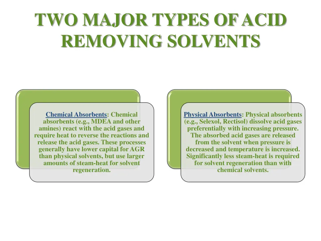 two major types of acid removing solvents
