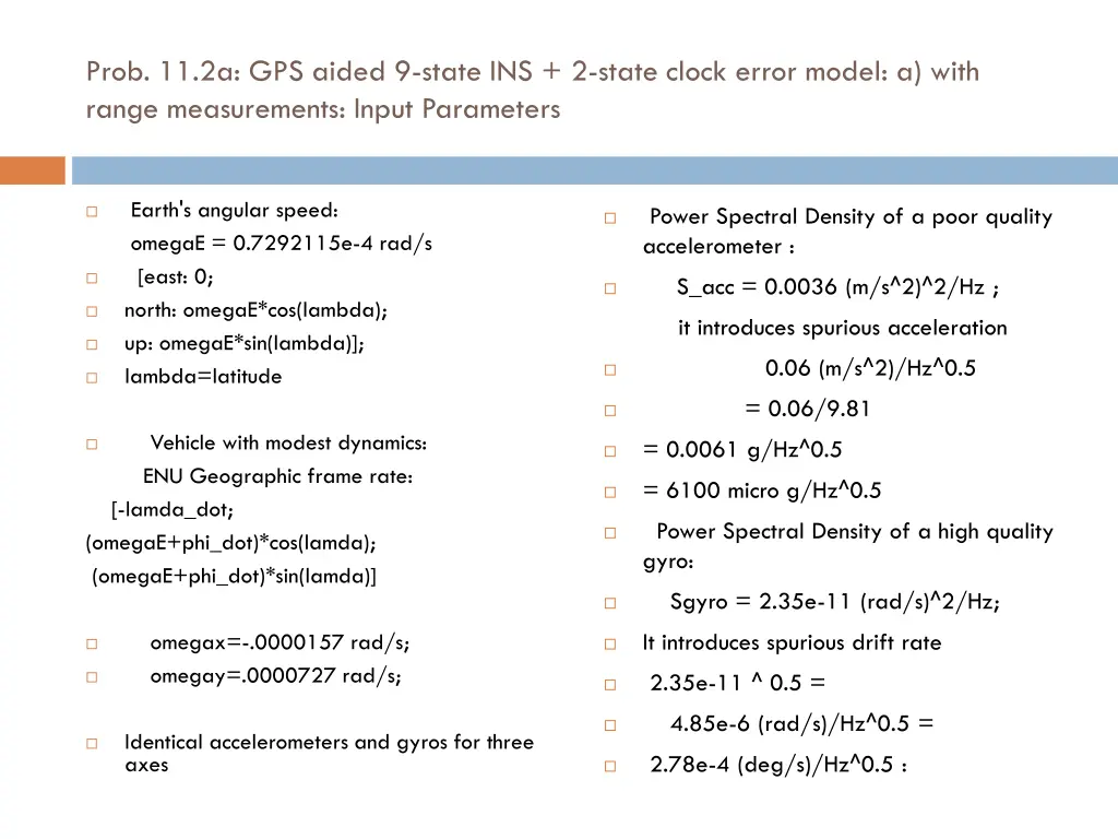 prob 11 2a gps aided 9 state ins 2 state clock