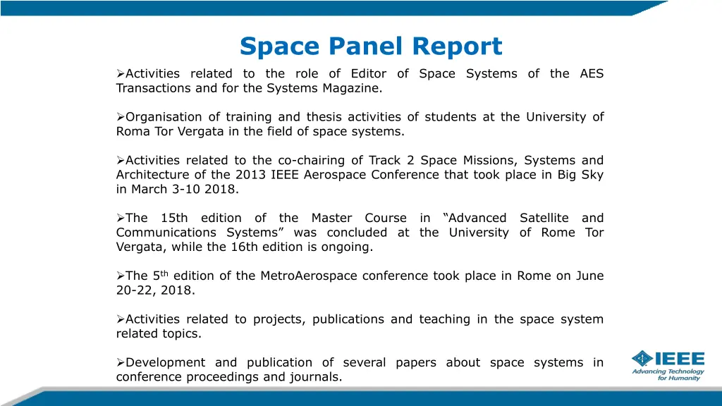 space panel report