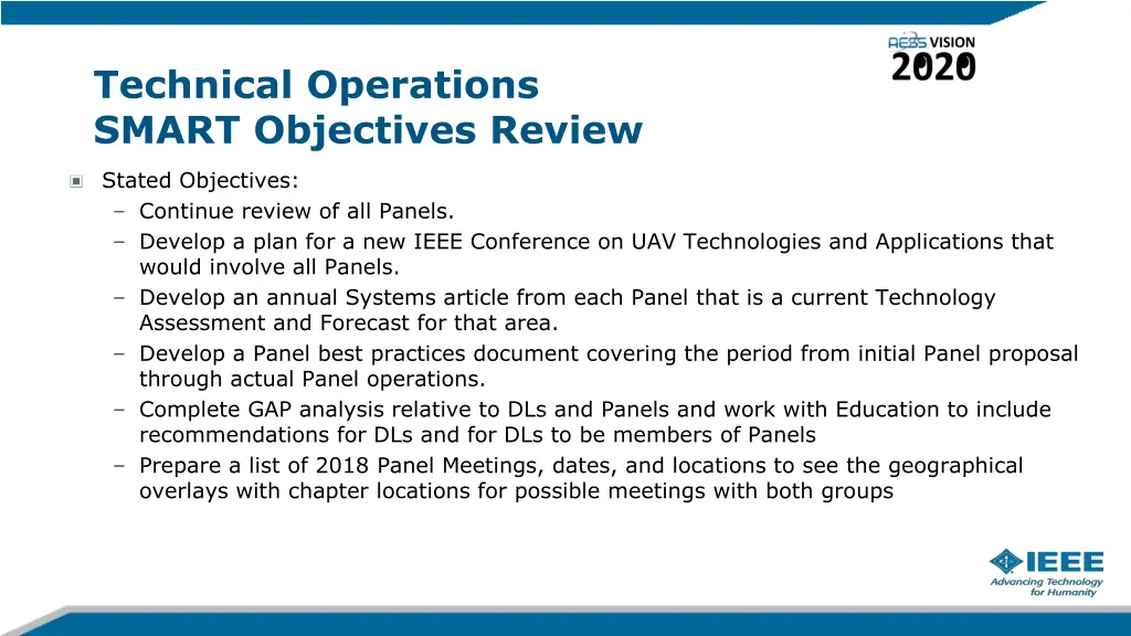 technical operations smart objectives review