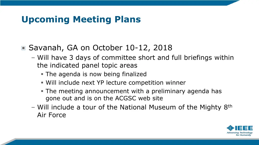 upcoming meeting plans