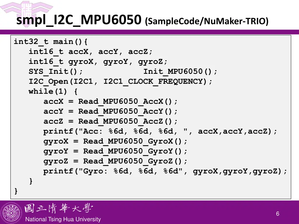 smpl i2c mpu6050 samplecode numaker trio