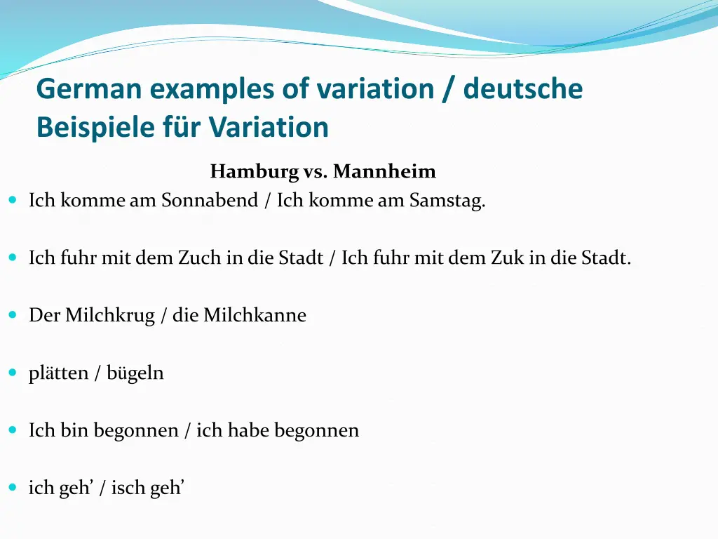 german examples of variation deutsche beispiele