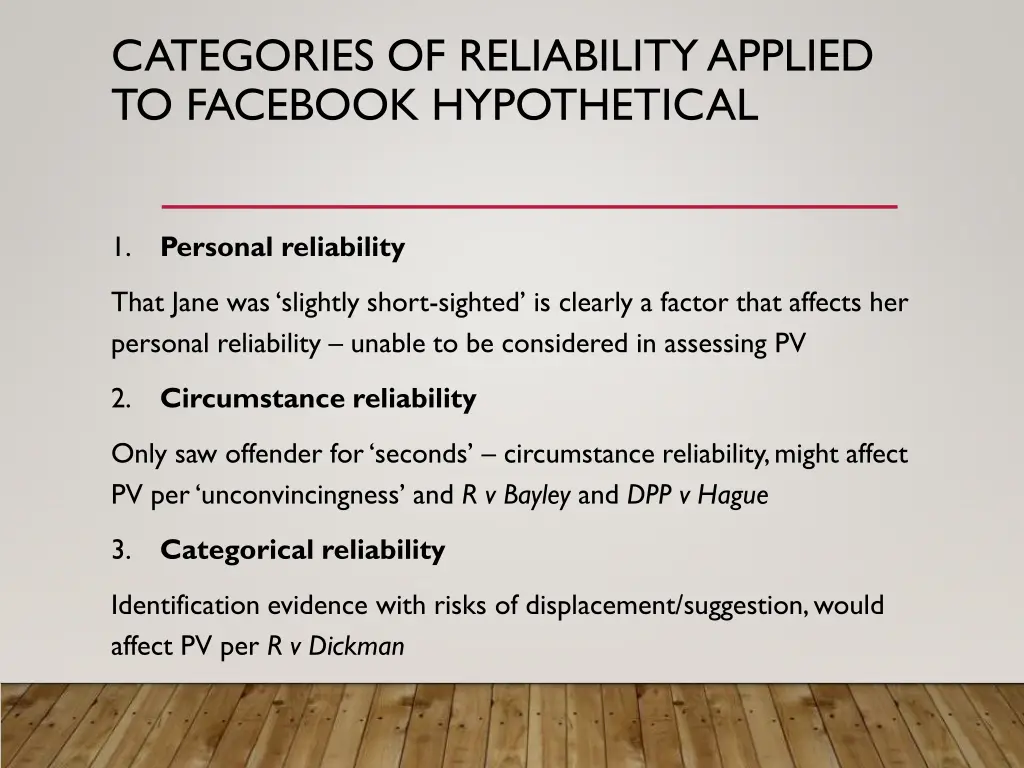 categories of reliability applied to facebook
