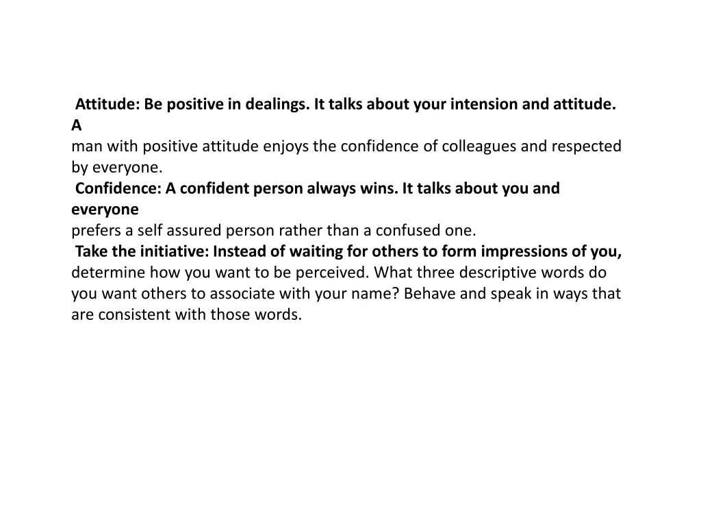 attitude be positive in dealings it talks about