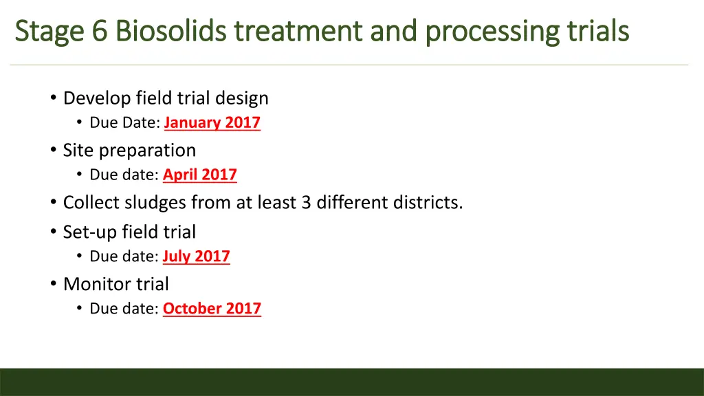 stage 6 biosolids treatment and processing trials