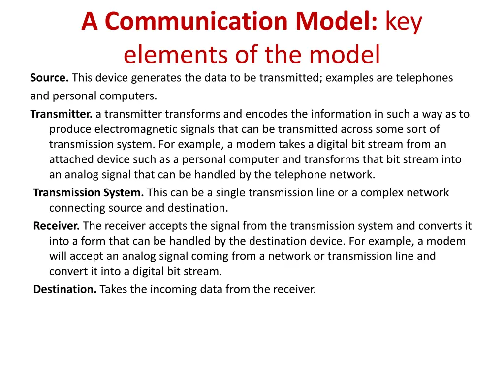 a communication model key elements of the model
