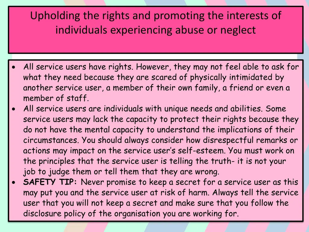 upholding the rights and promoting the interests