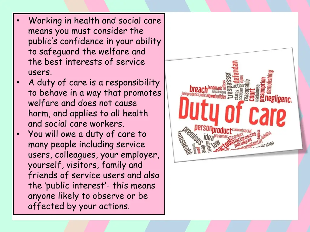 working in health and social care means you must