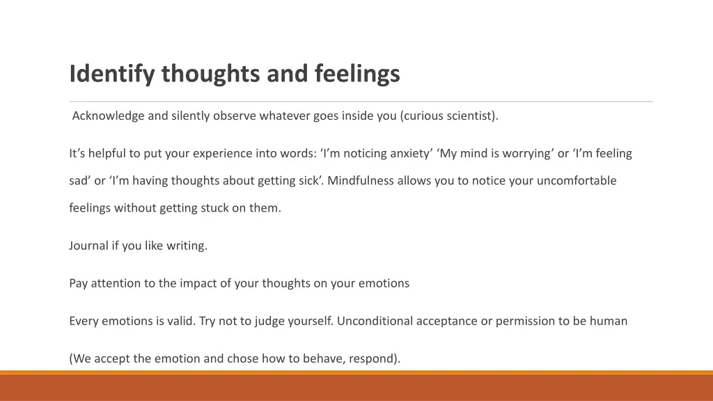 identify thoughts and feelings