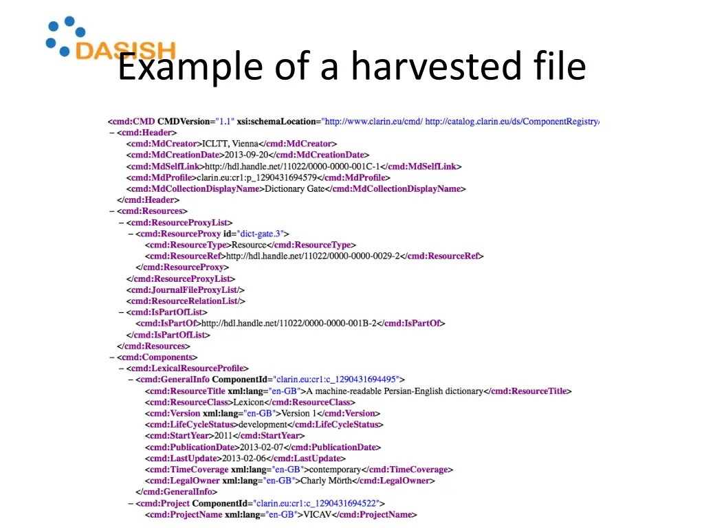 example of a harvested file