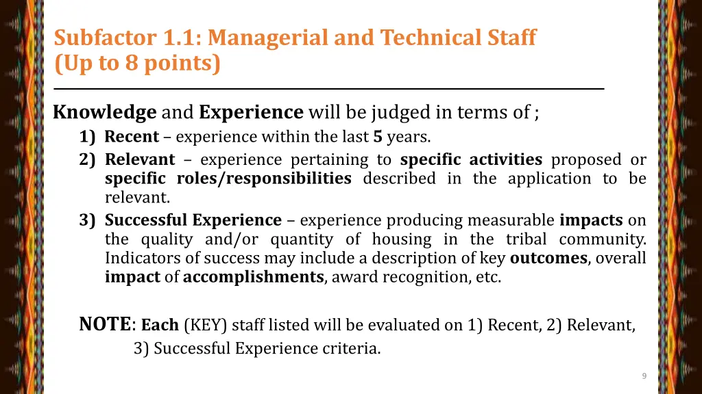 subfactor 1 1 managerial and technical staff 1