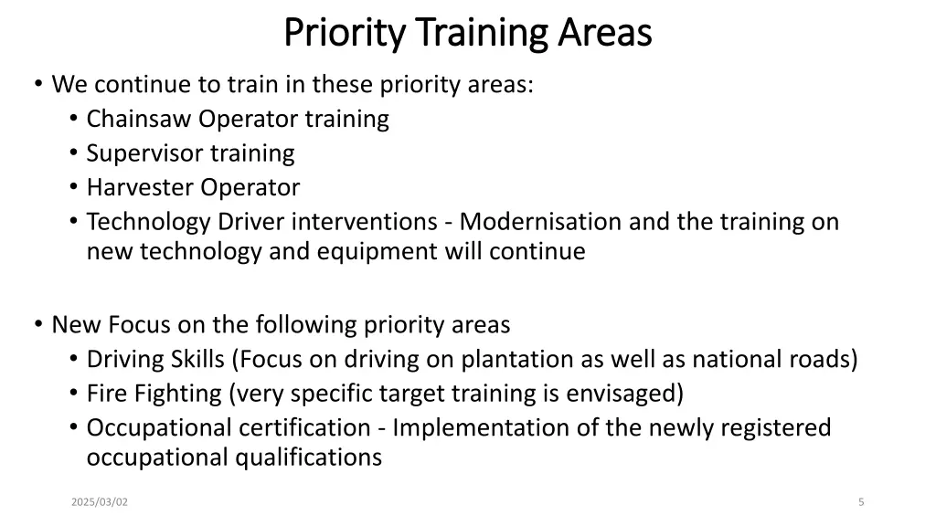 priority training areas priority training areas