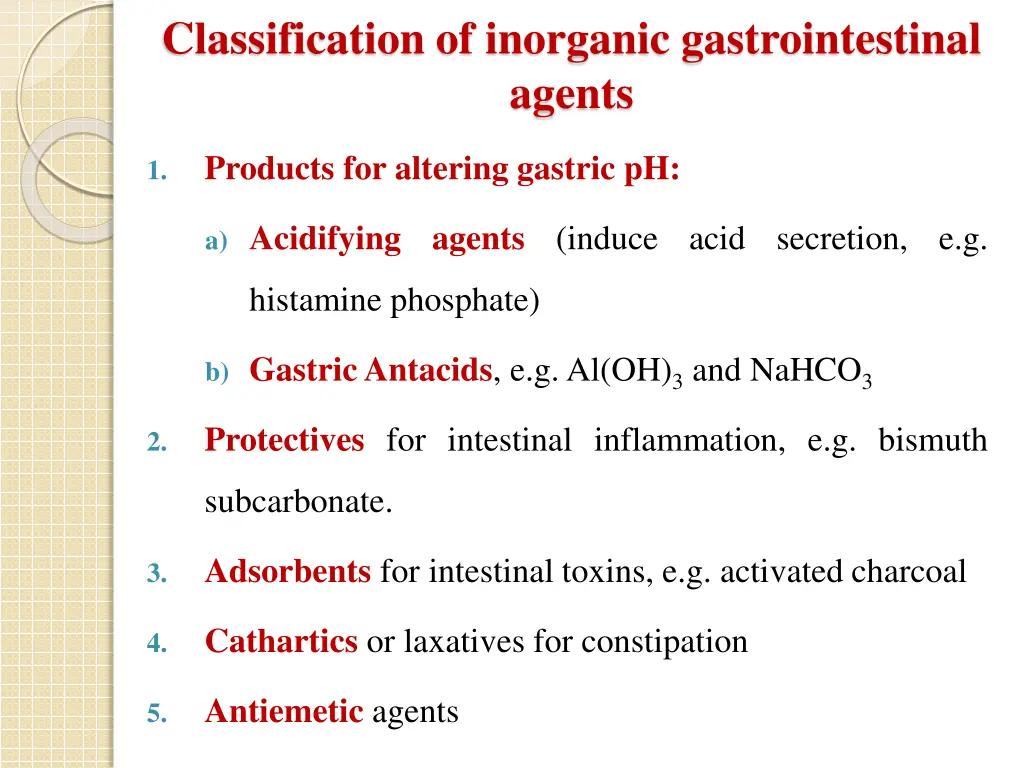 classification of inorganic gastrointestinal