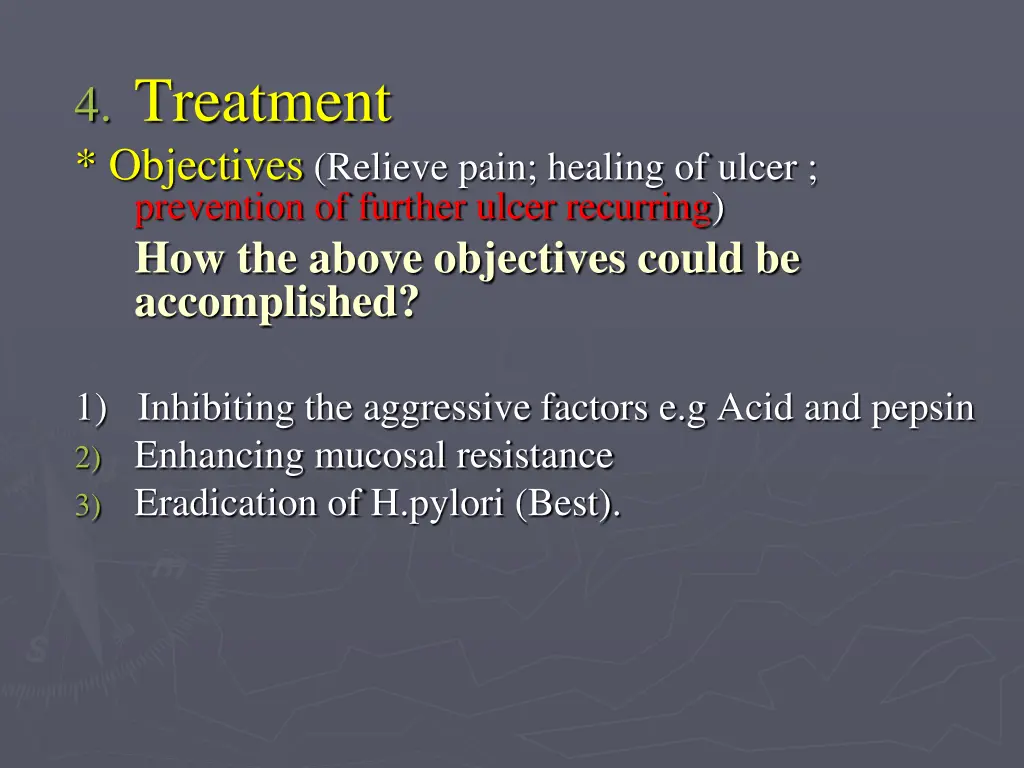4 treatment objectives relieve pain healing