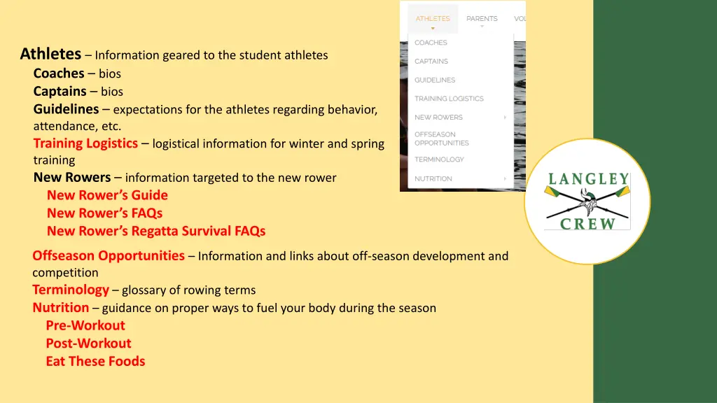 athletes information geared to the student