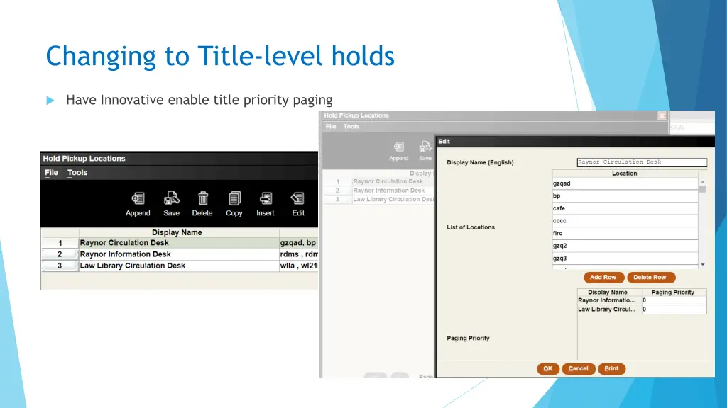 changing to title level holds 2