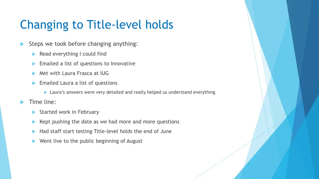 changing to title level holds