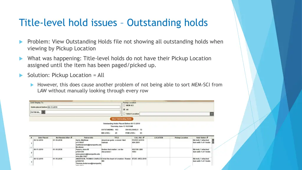 title level hold issues outstanding holds