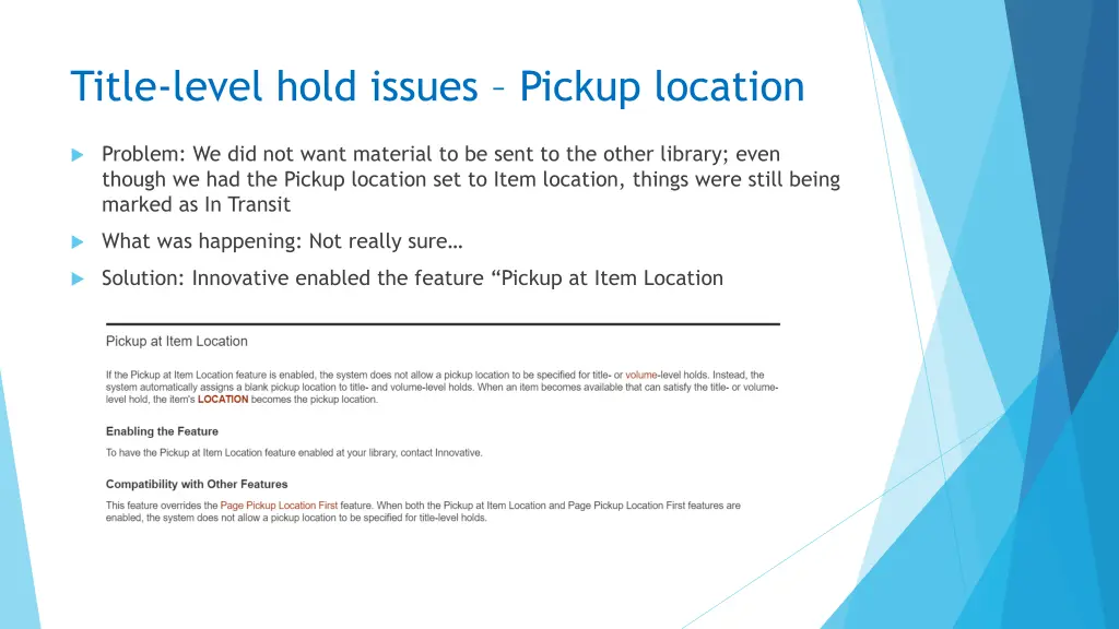title level hold issues pickup location