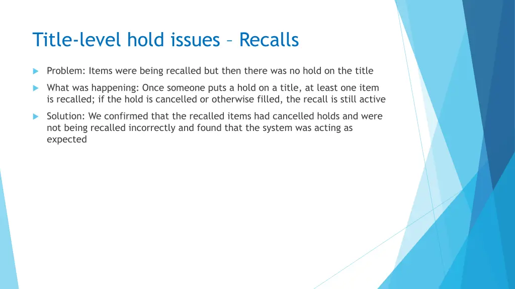 title level hold issues recalls